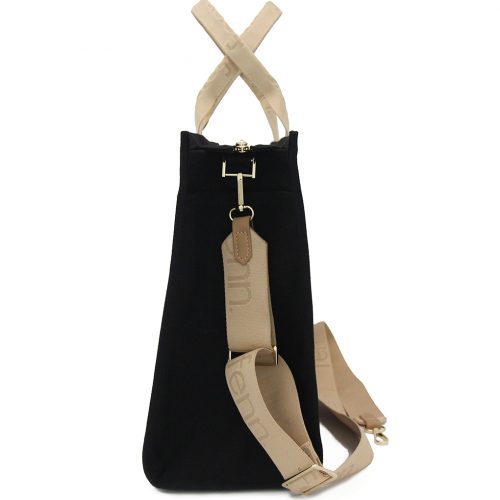 Maxi Canvas – Black – Gold Zip – Toffee Handle - Image 2