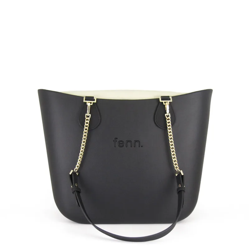 ORIGINAL COLLECTION – BLACK – beige inner – gold zip – black / gold chain handle